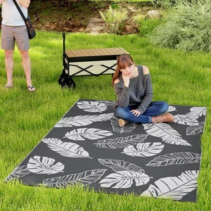 Outsunny Reversible Waterproof Outdoor Rug W/ Carry Bag, 182 x 274cm, Grey - Picture 1 of 11