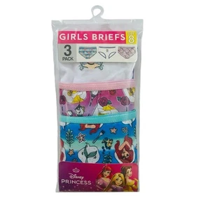 Disney Princess Girls Briefs Size 8 100% Cotton Underwear Belle Ariel 3-Pack - Picture 1 of 2