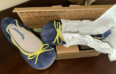 NIB Girls Mini Boden 1 or 3.5 Navy Blue Ballet Flats w/ Yellow Piping Shoes $65+ - Image 1 of 2