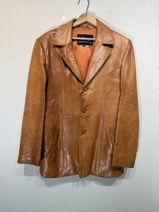 Chaqueta Blazer Abrigo Vintage Wilsons Cuero Para Hombre 40 Marrón Botón Frontal Años 80 - Imagen 1 de 23