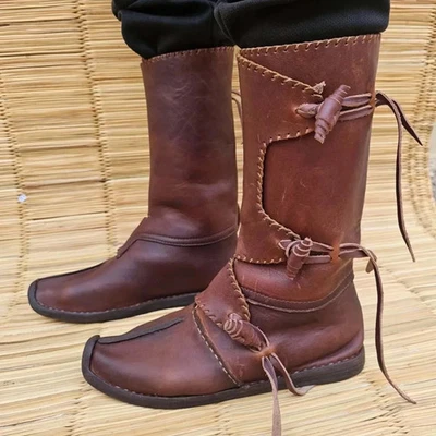 Medieval Leather Boots Renaissance Viking Shoes Pirate Leather Brown Footwear - Image 1 of 4