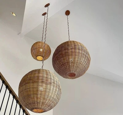 Serena & Lily Santa Barbara Rattan Round Pendant (26” DIAM)-Natural Brown - Image 1 of 4