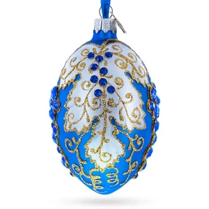 Blaue Trauben auf weißem Glas Ei Ornament 4 cm - Bild 1 von 5