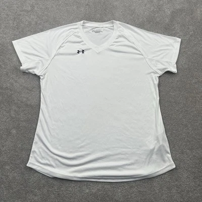 Camisa de entrenamiento Under Armour Next para mujer con cuello en V talla mediana blanca Jersey Top Foto 1 de 4