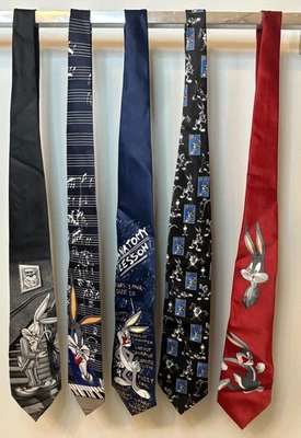 Corbatas de seda y poliéster vintage años 90 Looney Tunes Bugs Bunny - Lote de 5 Foto 1 de 2