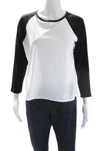 Lilla P Womens 3/4 Raglan Sleeve Crew Neck Baseball Tee Shirt Black White XS - Picture 1 of 5