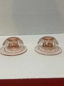 2 portacandele vintage in vetro rosa depressione con bordo arrotolato - Foto 1 di 5