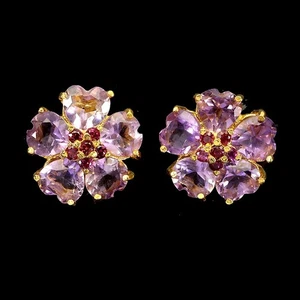 925 Sterling Silver Earrings Heart Amethyst 7mm Rhodolite Gemstone Jewelry - Picture 1 of 13