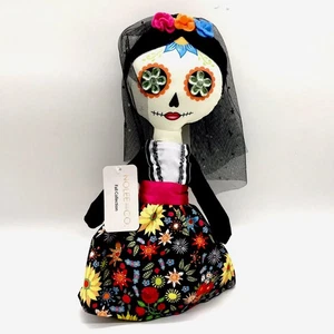 NWT Sugar Skull Fabric Weighted Doll Day of the Dead Soft Plush 14” Halloween - Foto 1 di 6