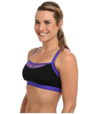 JOSIE AMP'D SUJETADOR DEPORTIVO SIN MANGAS BRALETTE #847170 NEGRO PÚRPURA TALLA 32 D / DD NUEVO $48 Foto 1 de 2