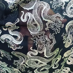 Exotic Dragon Design Iridescent Black/silver Print On Power Mesh 4-way Stretch - Picture 1 of 12
