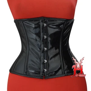Corsetto in vita Waspie vernice nero PVC corsetto con lacci corsetto gotico Hi-31 - Foto 1 di 6