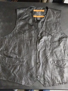 Rocky Ranch Hides Men's 2X Genuine Hog Leather Vest Black Biker Motorcycle Moto - Picture 1 of 4