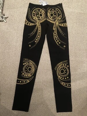Emilio Pucci Leggings Schwarz Black Leggings Mit Goldenen Perlen With Gold Pearl - Bild 1 von 4