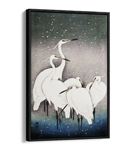 OHARA KOSON, "GROUP OF EGRETS" JAPAN -FLOAT EFFECT FRAMED CANVAS WALL ART PRINT - Picture 1 of 12