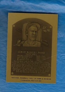 SATCHEL PAIGE 1981 BASEBALL HALL OF FAME & MUSEUM METALLIC PLAQUE CARD - Picture 1 of 2