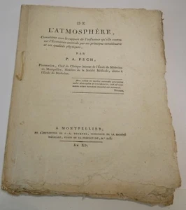 Thèse ancienne pharmacie: De l'atmosphère par P A Pech; an 11./1800 - Imagen 1 de 4
