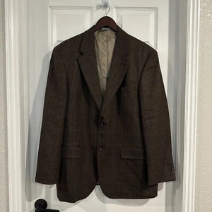 Tweed Jacket Brown Houndstooth Check 100% Wool Blazer Oscar de la Renta 44R - Picture 1 of 6