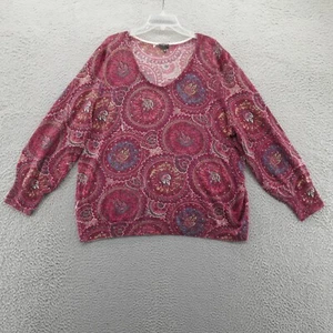 Talbots Pure Merino Wool Sweater 3X Red Blue Floral Paisley Womens Pullover - Picture 1 of 10