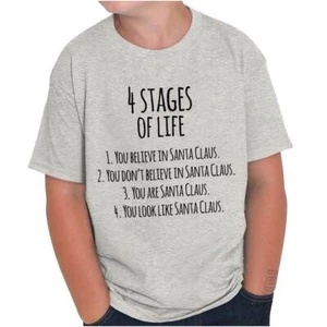 Stages of Life Santa Claus Christmas Holiday Unisex Kids Youth Crew T Shirts - Picture 1 of 4