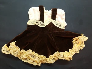 Vintage Doll Dress White Blouse with Brown Corduroy Dress & Yellow Lace 1950's - Picture 1 of 7