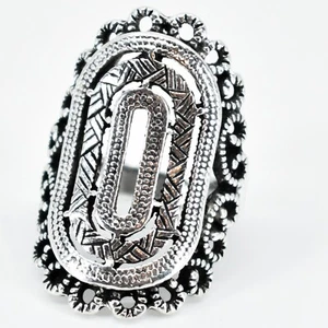 Anillo Bohemio Vintage Antiguo Inspirado Tono Plata Geométrico Declaración Acento - Imagen 1 de 6
