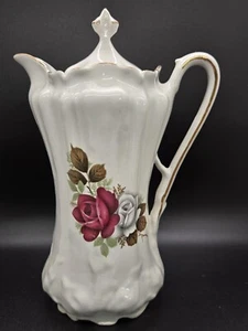 Vintage Ceramic Rose Embellished Gold Rimmed Pitcher - Picture 1 of 14