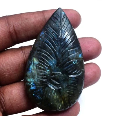 245.00 Cts Natural Labradorite Pear Hand Carving Flashy Untreated Loose Gemstone - Image 1 of 4