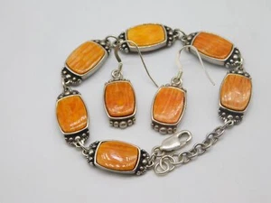 DESIGNER WALDECK JOHNSON STERLING SILVER ORANGE SPINY OYSTER BRACELET & EARRINGS - Picture 1 of 9