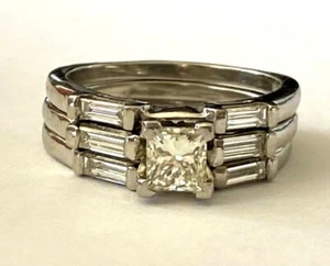 Platinum Ladies Engagement Ring Princess Cut 0.47ct Center 3 Rings Set Size 4.75 - Picture 1 of 12