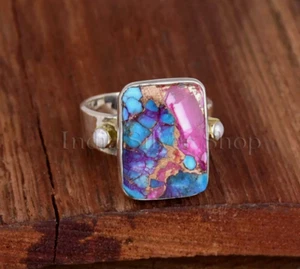 Pink Copper Turquoise And Pear Sterling Silver Signet Ring Women Jewelry - Picture 1 of 7