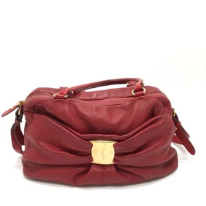 Salvatore Ferragamo DH-21C335 Vala Ribbon/Crossbody 2WAY Hand Bag Leather Red - Foto 1 di 16