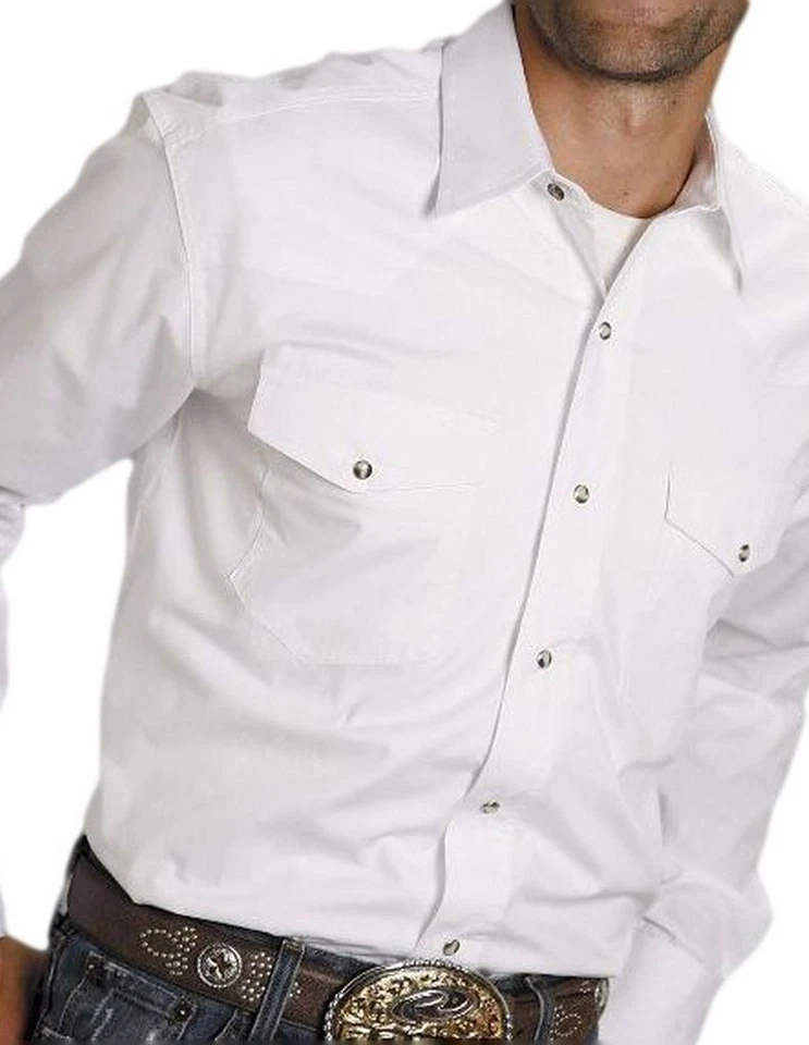 Roper Western Shirt Mens L/S Snap Solid White 03-001-0265-1025 WH - Image 1 of 1