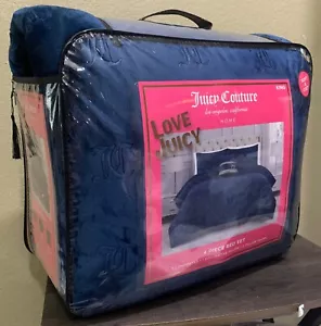 Juicy Couture Blue JC Monogram Embossed Plush 4pc KING Comforter Set Soft &Cozy - Picture 1 of 6