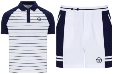 Sergio Tacchini Sandro Polo Camisa y Pantalones Cortos SuperMK2 Conjunto - McEnroe - Blanco/Azul Foto 1 de 4
