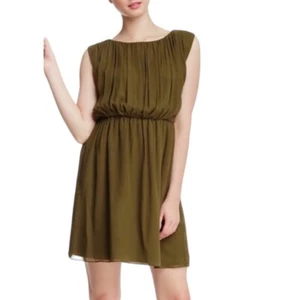 Alice + Olivia Women’s Dress Josie Green Ruched Silk Blouson Boat Neck Size S - Picture 1 of 12