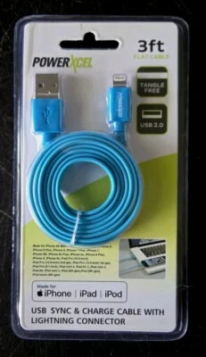 PowerXcel BLUE 30pin to USB Sync & Charge Cable 3 ft For iPod iPad iPhone - Image 1 of 2