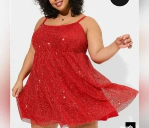 NWT Torrid Dress Size 2 X 18-20 Mini Sequin Skater Jester Red Festival Feminine - Picture 1 of 8