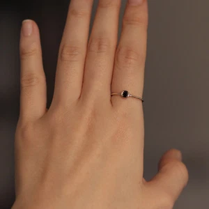 Solitaire Natural Black Diamond Ring Band 14K Gold Wedding Engagement Matching - Picture 1 of 8