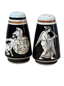 Vintage Ceramic Salt & Pepper Shakers Grecian Urn Cone Shaped Greek Gods - Picture 1 of 6