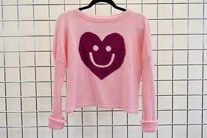 LITTLE MISS MATCHED GIRLS PINK KNITTED HAPPY HEART DETAIL SWEATER SIZE L - Picture 1 of 9