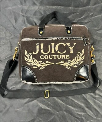 Juicy Couture ноутбука сумка винтажный Y2K компьютер бархата шоколадный коричневый кожаный - Изображение 1 из 4