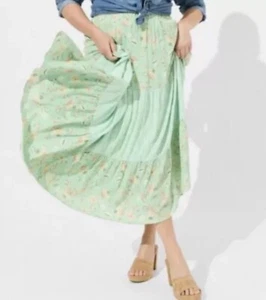 Torrid Maxi Gauze Green Tiered Skirt Layered Plus Size 3X Cottage Bohemian - Picture 1 of 10