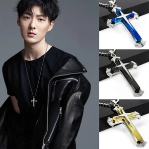 Men's and Women's Stainless Steel Necklaces Cross Pendant Necklaces Whit Chain - Picture 1 of 16