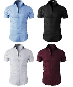 Herren kurzärmelige Shirts lässig formell schmale Passform Shirt Top S M L XL PS05 - Bild 1 von 20