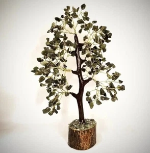 Natural Green Jade Tree Healing Gemstone Crystal Bonsai Fortune Money Tree - Picture 1 of 9