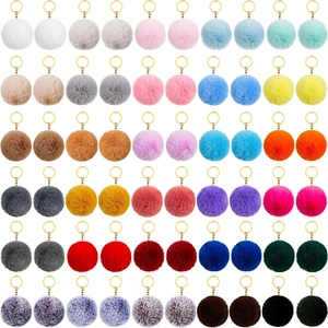 60 Pieces Colorful Poms Keychains Fluffy Ball Faux Fur Keyring for Women - Picture 1 of 8