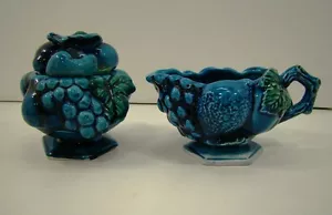 INARCO MOOD INDIGO BLUE JAPAN E-2375 CREAM AND SUGAR SET VINTAGE FRUIT - Picture 1 of 1