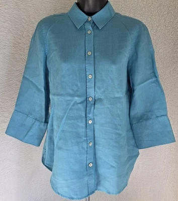 Camisa Top Blusa Chico's Mujer Talla 00 S Pequeña Manga 2 3/4 Botones Lino Foto 1 de 4