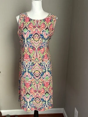 Tommy Hilfiger Colorful Paisley Floral Slinky Shift Dress size 16 Summer Travel - Image 1 of 4